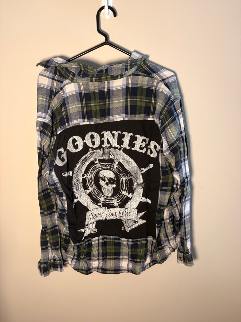 Plaid Button-Down Shirt with GOONIES patch - Green/Blue
